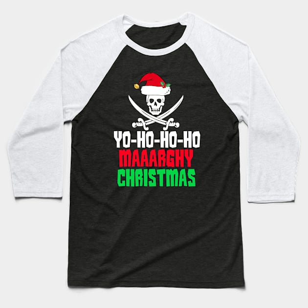 Funny Pirate Christmas Baseball T-Shirt by epiclovedesigns